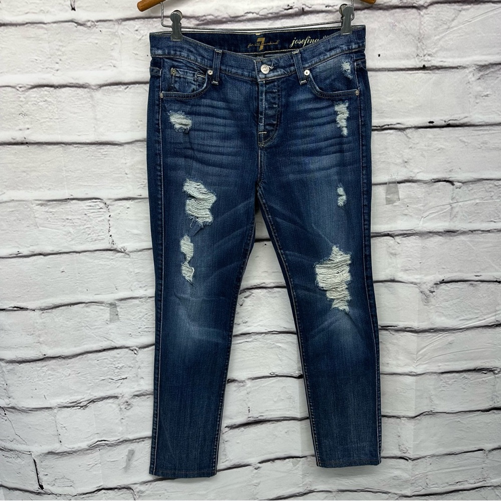 7 For All Mankind Josefina Skinny Boyfriend Jeans Sz 26 Buttonfly Distre… - Picture 13 of 13